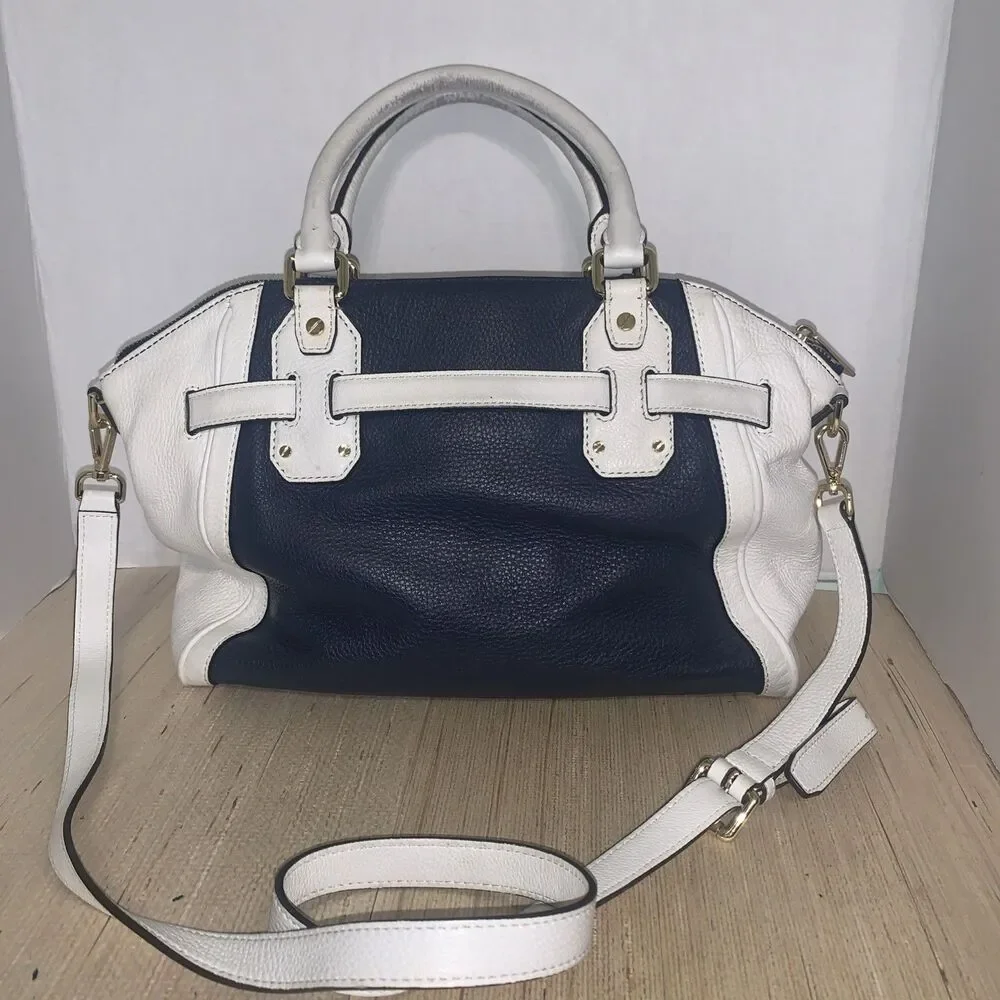 Michael Kors Color-Block Pebbled Leather Satchel/Crossbody Handbag Blue White